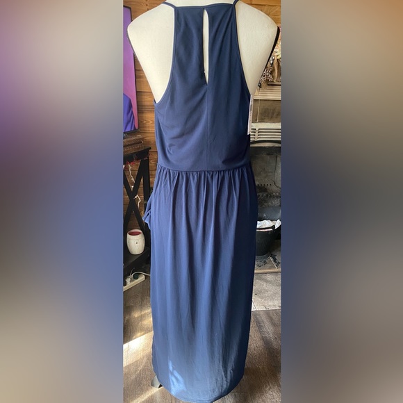 NWT BCBGeneration Dark Navy Pouffy gathered pockets racerback V Neck HiLow Dress - Picture 6 of 14